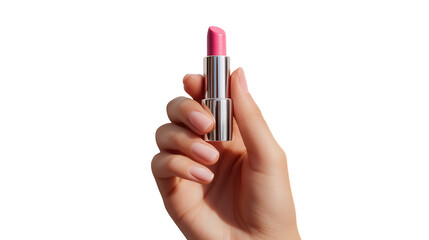Woman's Hand Holding Pink Lipstick Against Black Background