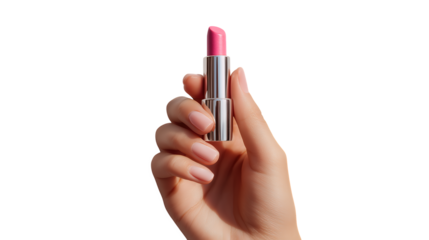 Woman's Hand Holding Pink Lipstick Against Black Background