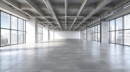 Fototapeta premium Empty modern office space with large windows.