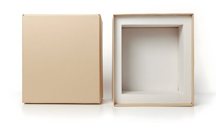 Fototapeta premium Two Simple Square Boxes One Open and One Closed on White Background