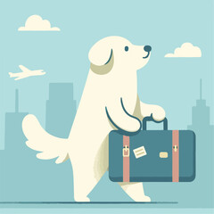 cartoon vector illustration of a cartoon dog carrying a bag