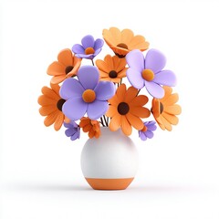 3D Flower Vase with Orange and Purple Blooms