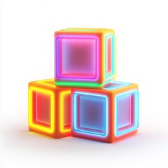 3D Iridescent Cubes Stacked in Neon Colors