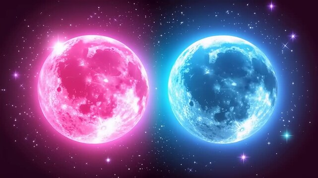Two glowing moons in space