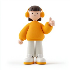 3D Boy with Headphones Giving Thumbs Up