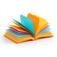 3D Open Book with Colorful Pages Spread Wide