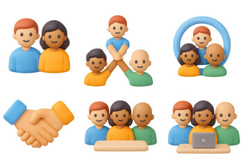 Fototapeta premium Diverse teamwork concepts in colorful 3d cartoon style
