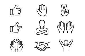 Obraz premium Set of eight hand gesture icons on a dark gradient background