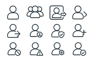 Outline icons of user profiles and settings on dark background