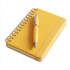 3D Yellow Notebook with Pen on Cover