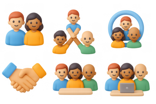 Diverse teamwork concepts in colorful 3d cartoon style