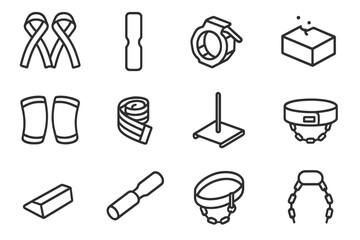 Linear design of various industrial tools on dark background