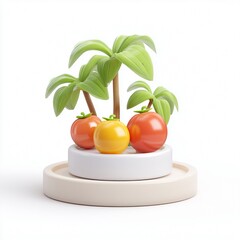 3D Tropical Island with Palm Trees and Coconuts
