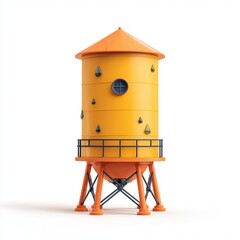 3D Yellow Water Tank on Metal Stand