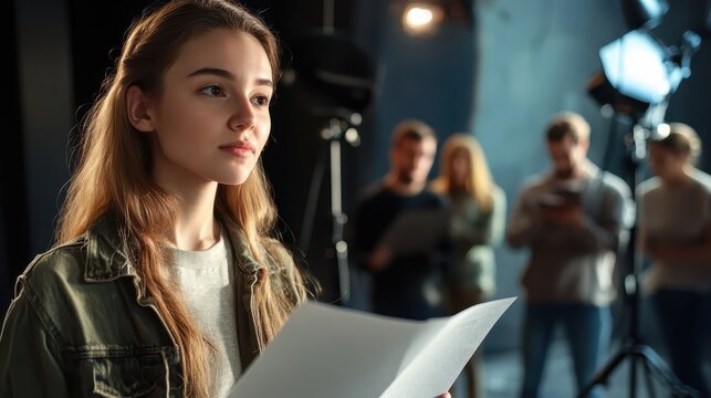 Aspiring Actor Prepares for Audition in Casting Room Environment