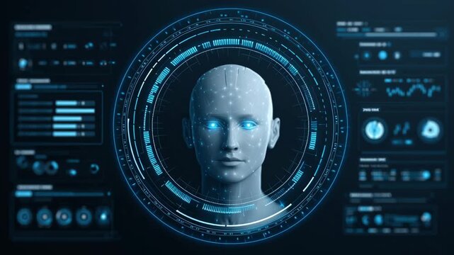 An AI-driven organization, showcasing artificial intelligence managing data, automating workflows, and enhancing decision-making.