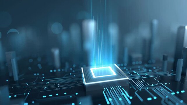 Conceptual illustration of a smart company powered by AI technology, focusing on minimalist elements and clear storytelling.