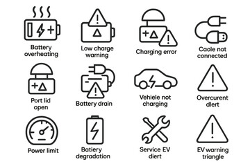 Electric vehicle warning icons for battery and charging issues