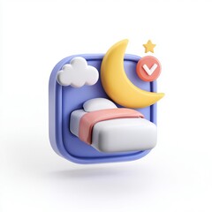 3D Bed with Moon and Clock Symbol for Sleep