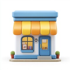 3D Small Storefront Icon with Blue and Yellow Design