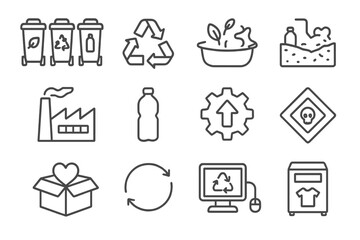 Recycling icon set with waste management and eco-friendly symbols