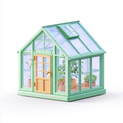 3D Glass Greenhouse with Plants Inside