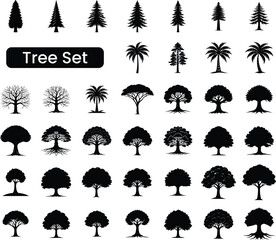 Tree Silhouette Vector Bundle, Various Tree Types Design