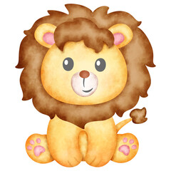 Watercolor Illustration Set of Safari Animals and Nature Elements. Cute baby safari animal faces vector illustration. Watercolor Illustration Woodland Animals and Nature Elements