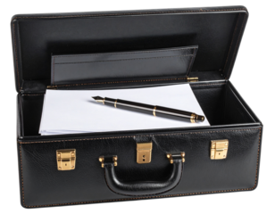 Open Briefcase with Files and Pen, Front PNG
