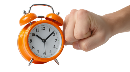 Orange clock with hand about to strike