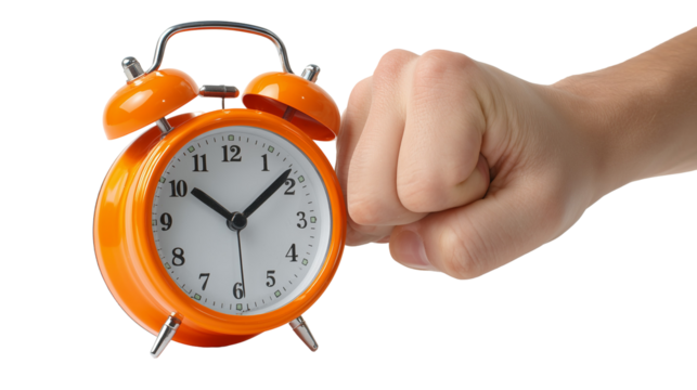 Orange clock with hand about to strike - Powered by Adobe