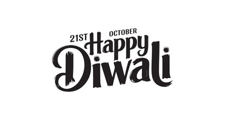 Obraz premium Elegant Diwali Celebration Design Featuring Brushstroke Typography and a Simple Black and White Color Palette for a Festive Greeting