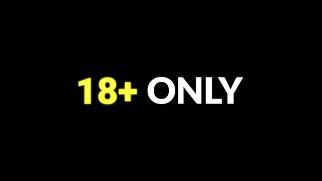 Digital 18 plus restriction animation on black background. 4k video