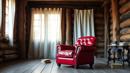 red sofa in the room