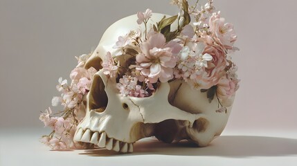 Here's a beautiful porcelain lion figurine adorned with a wedding bouquet of pink roses and delicate seashells