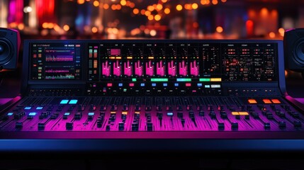 Professional Sound Mixing Console with Multiple Faders and Equalizers