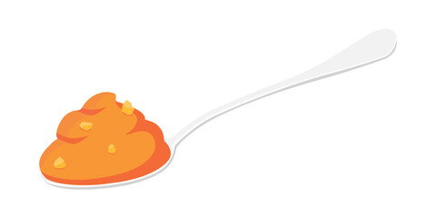 Spoon with honey or jam, ketchup tomato paste or chili sauce