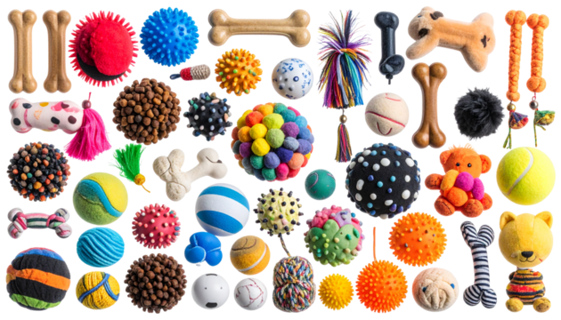 Isolated Dog and Cat Toy Set  Variety of Shapes and Textures, Transparent PNG