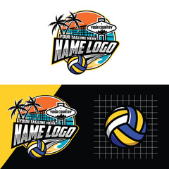 Beach volley logo template vector illustration. Volleyball League vector mascot logo. Volleyball club logo design