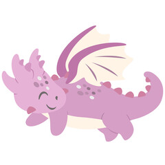 Cute dragon clipart in cartoon flat style.  Fantasy clipart. Vector illustration
