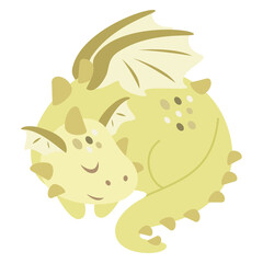 Cute dragon clipart in cartoon flat style.  Fantasy clipart. Vector illustration
