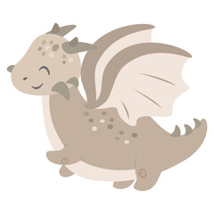 Cute dragon clipart in cartoon flat style.  Fantasy clipart. Vector illustration
