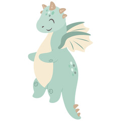 Cute dragon clipart in cartoon flat style.  Fantasy clipart. Vector illustration
