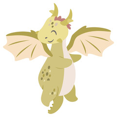 Cute dragon clipart in cartoon flat style.  Fantasy clipart. Vector illustration
