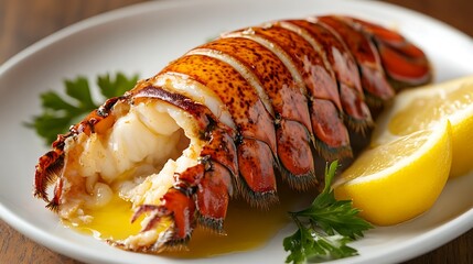 Grilled Lobster Tail with Lemon and Parsley Garnish
