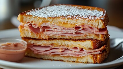 Layered Deli Sandwich with Powdered Sugar and Ham