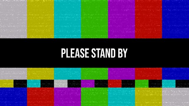 Please Stand By Text Animation. No Signal Broadcast With Glitch Distortion Noise 4k Video
