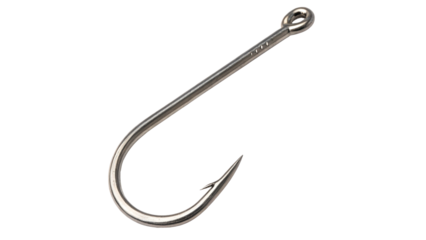 Close-Up of a Steel Fishing Hook Isolated  on transparent background