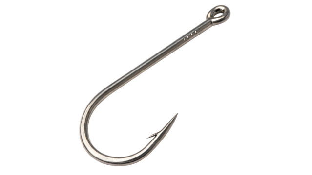 Close-Up of a Steel Fishing Hook Isolated  on transparent background