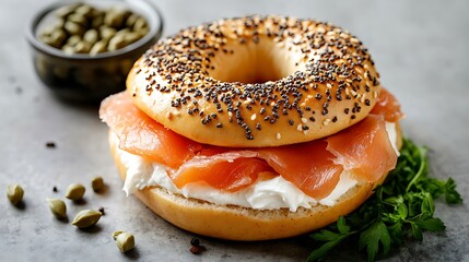 Seeded Bagel with Cream Cheese and Smoked Salmon
